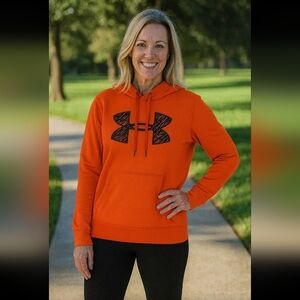 Under Armour "Rival Fleece" - Hoodie - Orange & Black Camo - Size Small
